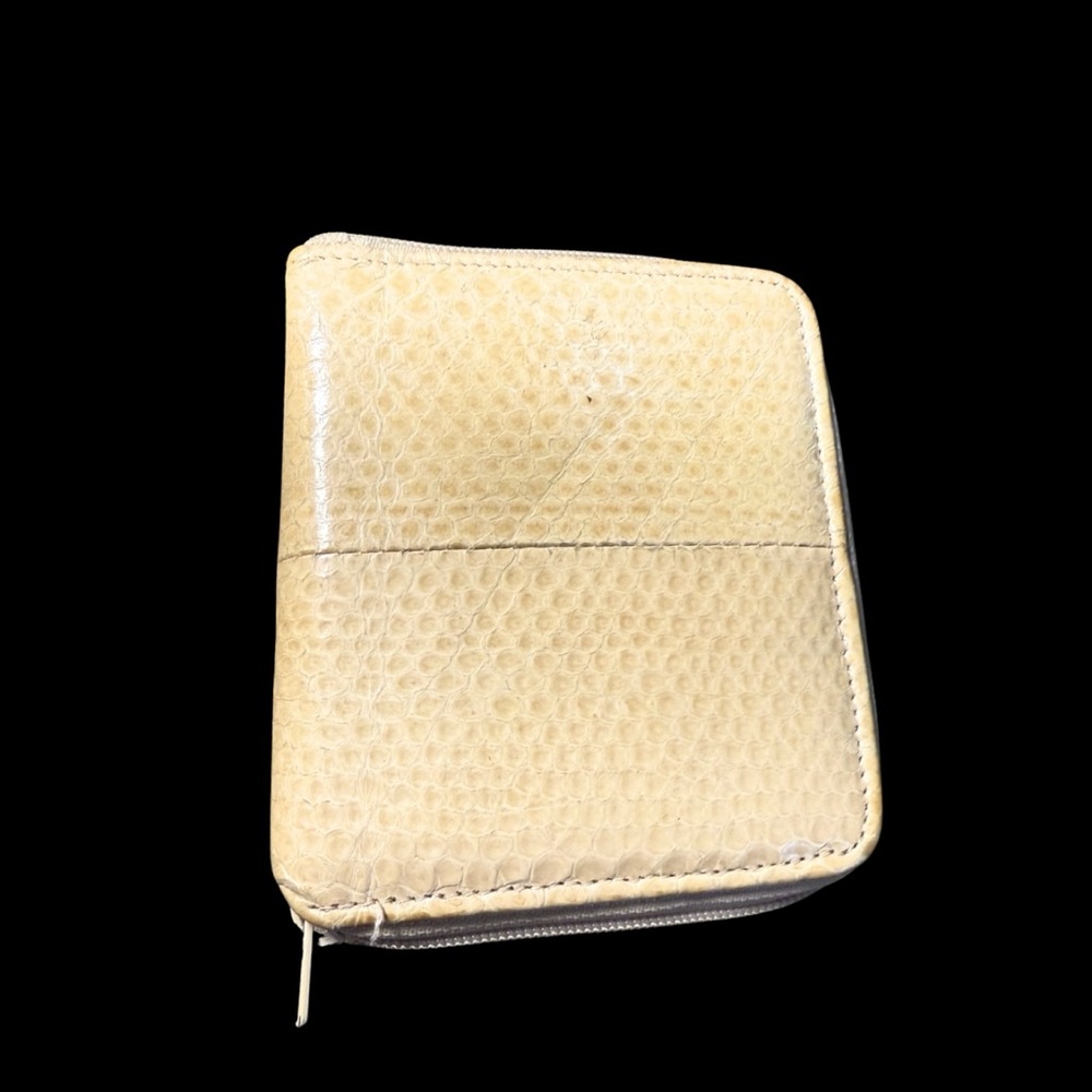 Vintage Buxton Genuine Snakeskin Wallet Cream‎ Zip Around Exotic Leather Retro